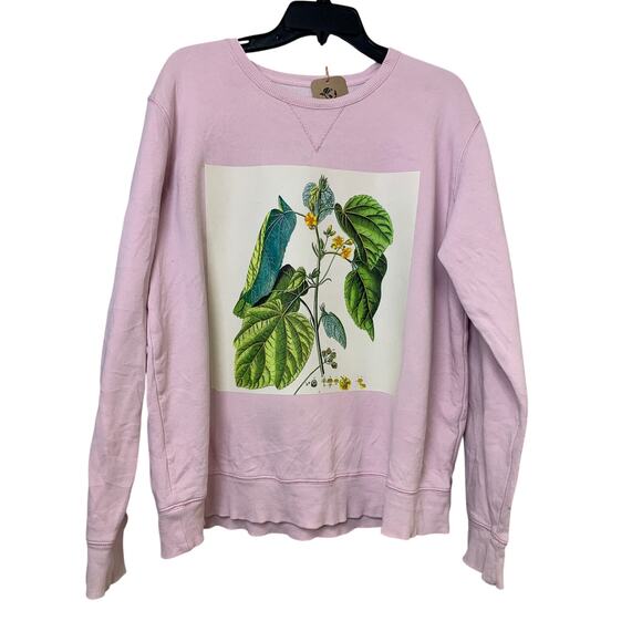 MTA Sport Tops - Upcycled Hand Printed Womens XL Vintage Botanical Flower Long Sleeve Sweatshirt